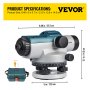 VEVOR Automatic Optical Level, 24X, 40 mm Aperture Auto Level Kit with Magnetic Dampened Compensator and Transport Lock, Height Distance Angle Measuring Tool with Hard Plastic Case, IP54 Waterproof