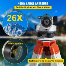 VEVOR Automatic Optical Level, 26X, 40 mm Aperture Auto Level Kit with Magnetic Dampened Compensator and Transport Lock, Height Distance Angle Measuring Tool with Hard Plastic Case, IP54 Waterproof