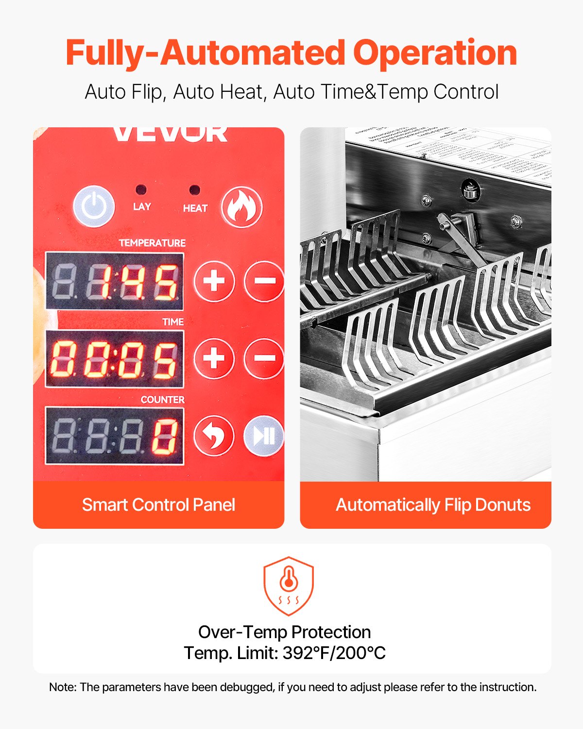 VEVOR Commercial Automatic Donuts Machine, 4 Rows Donuts Making Equipment, 240 pcs/hour Electric High Power Doughnut Maker, Stainless Steel Frying Auto Fryer, with Intelligent Control