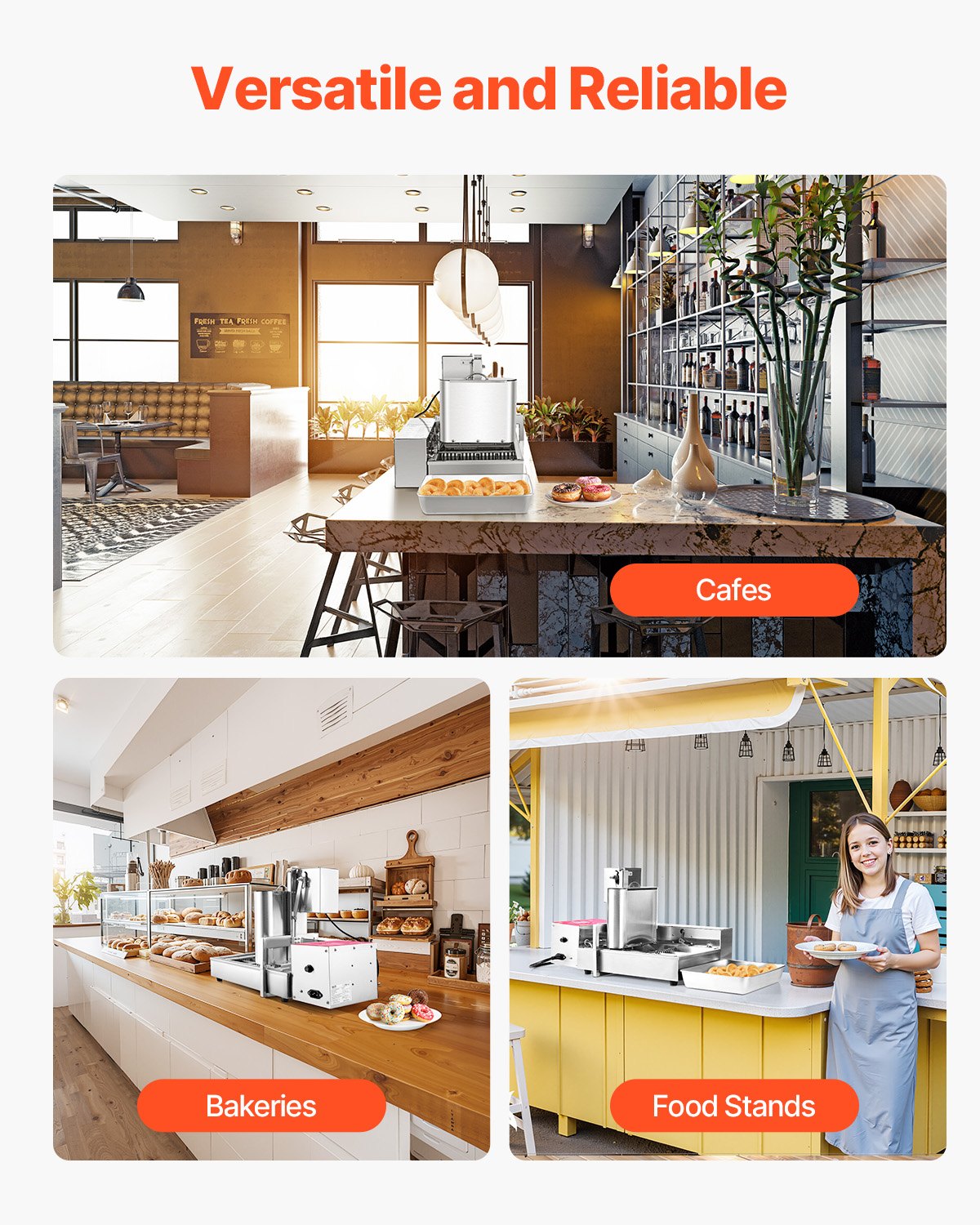 VEVOR Commerciële Automatische Donutmachine, 4-rijige roestvrijstalen apparatuur (240 stuks/u) Elektrische Donutfriteuse met Intelligente Besturing voor Bakkerijen Restaurants