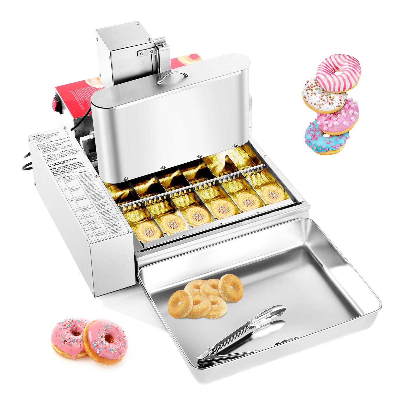 VEVOR Commerciële Automatische Donutmachine, 6-rijige donutmachine, 360 stuks/uur, krachtige elektrische donutmaker, roestvrijstalen frituurpan met intelligente besturing, donutmaker