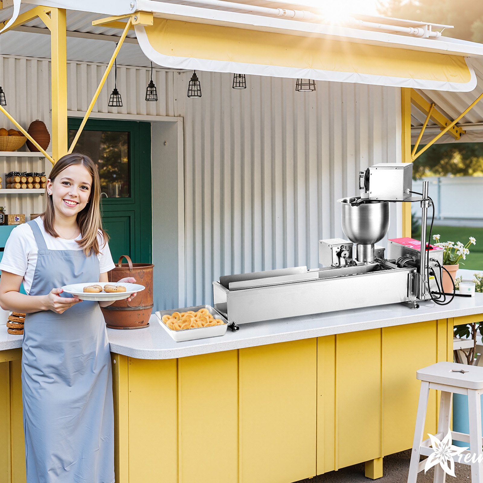 VEVOR Commercial Automatic Donuts Machine, Single Row Donuts Making Equipment, 90 pcs/hour Electric High Power Doughnut Maker, Stainless Steel Frying Auto Fryer, with 3 Size Molds, Auto Counting