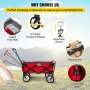 VEVOR Folding Wagon Cart, 176 lbs Load, Outdoor Utility Collapsible Wagon with Adjustable Handle & Universal Wheels, Portable for Camping, Grocery, Beach, Red & Gray