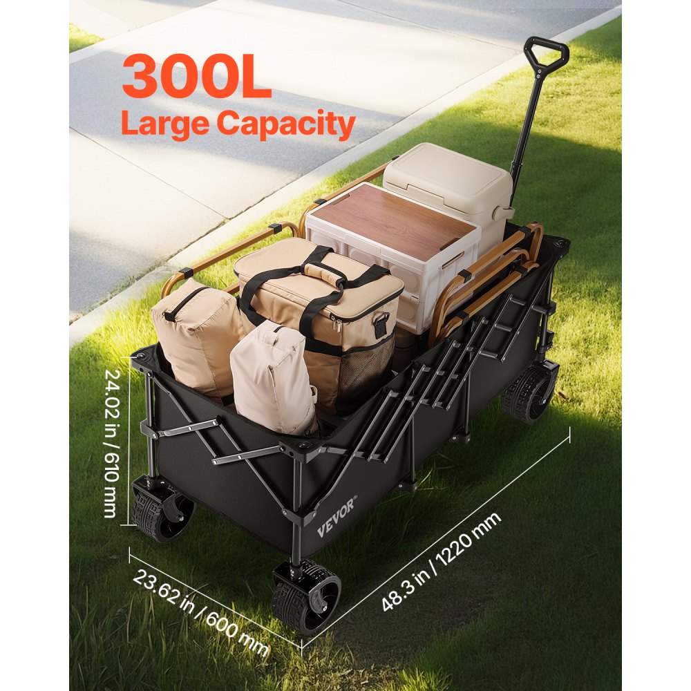 VEVOR Opvouwbare bolderwagen 204 kg, 122x60x61cm, Multifunctionele bolderwagen, Handkar met all-terrain wielen, Strandbolderwagen, Tuinbolder voor buitengebruik, boodschappen en kamperen