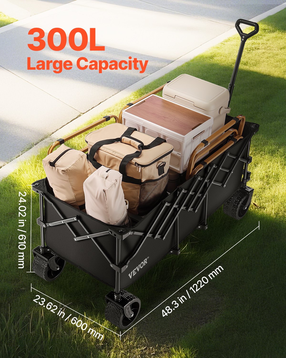 VEVOR Opvouwbare bolderwagen 204 kg, 122x60x61cm, Multifunctionele bolderwagen, Handkar met all-terrain wielen, Strandbolderwagen, Tuinbolder voor buitengebruik, boodschappen en kamperen