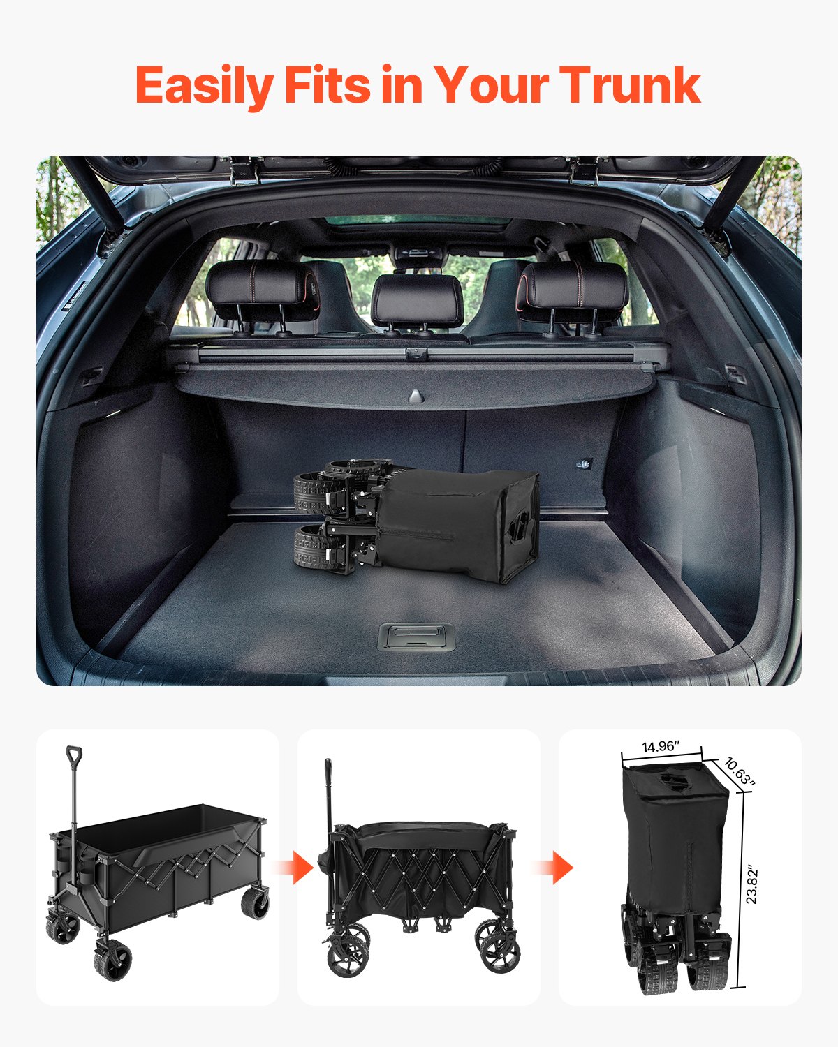 VEVOR Opvouwbare bolderwagen 204 kg, 122x60x61cm, Multifunctionele bolderwagen, Handkar met all-terrain wielen, Strandbolderwagen, Tuinbolder voor buitengebruik, boodschappen en kamperen