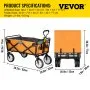 VEVOR Tuin Wagen Transportwagen Strandkar Opvouwbare Wagenkar Oxford Stof Pe 600D Kampeerwagen met 4 Wielen Gereedschapswage MaxLaad 80kg Bagage