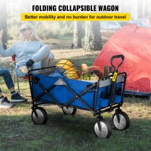 VEVOR Folding Wagon Cart, 176 lbs Load, Outdoor Utility Collapsible Wagon with Adjustable Handle & Universal Wheels, Portable for Camping, Grocery, Beach, Blue & Gray