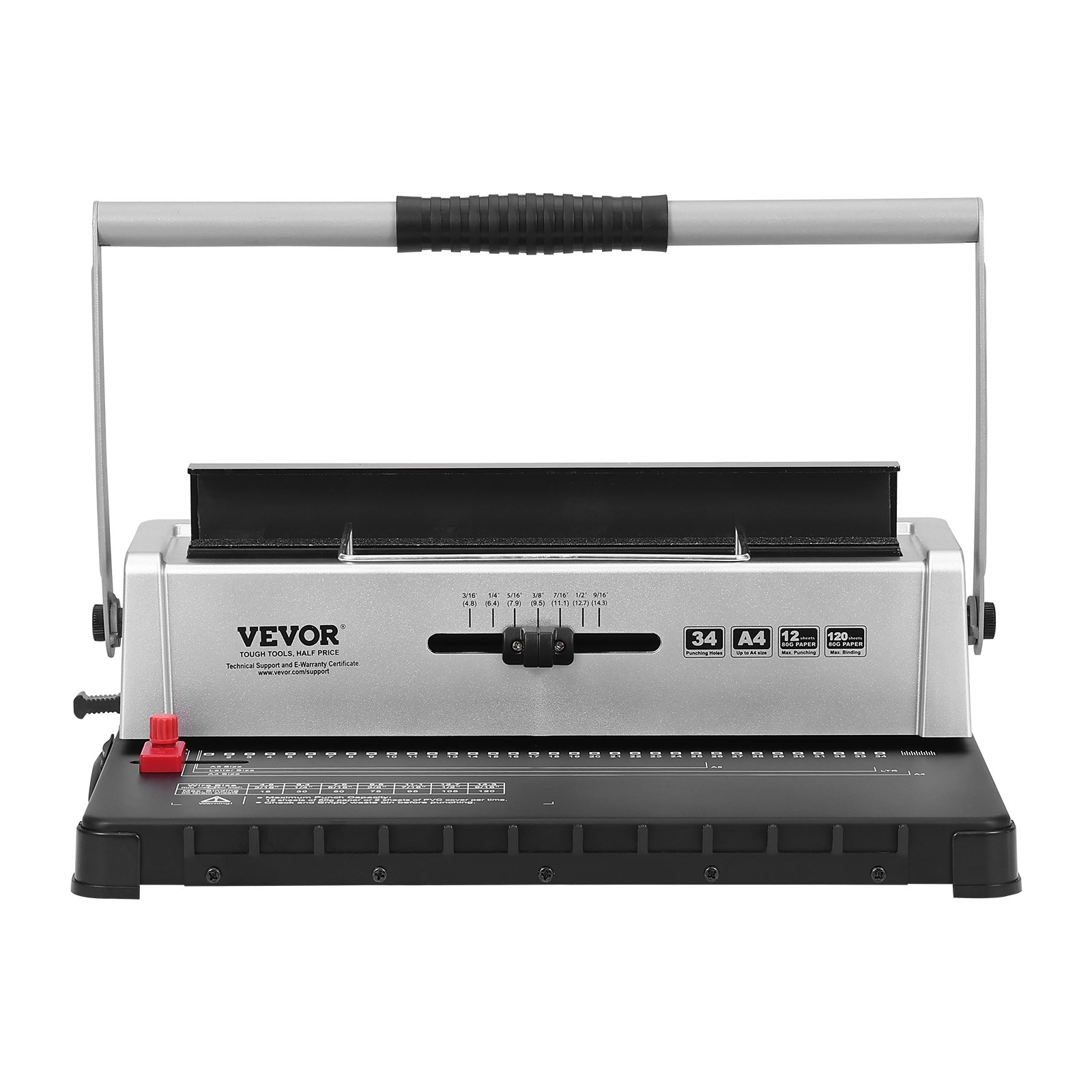 VEVOR spiraalbindmachine, handmatige boekbinder, 34-gaats binding, 120 vellen, perforatie-bindmachine met verstelbare spiraalrug van 3/16-9/16 inch en pagina-marges, voor briefformaat, A4, A5
