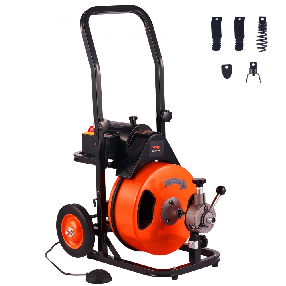 VEVOR electric drain cleaning machine 220V drain cleaner 15m x 9.5mm steel cable drain cleaning spiral 1500 rpm idle speed drain cleaner drain cleaning machine cleaning tools