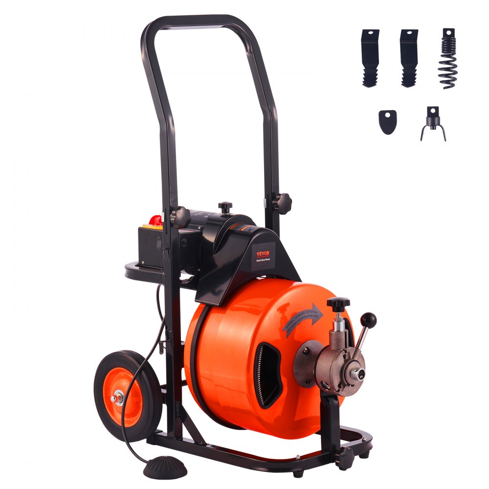 VEVOR electric drain cleaning machine 220V drain cleaner 30mx12.7mm steel cable drain cleaning spiral 1500rpm idle speed drain cleaner drain cleaning machine cleaning tools