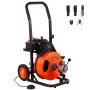VEVOR electric drain cleaning machine 220V drain cleaner 22.86mx9.5mm steel cable drain cleaning spiral 1500rpm idle speed drain cleaner drain cleaning machine cleaning tools