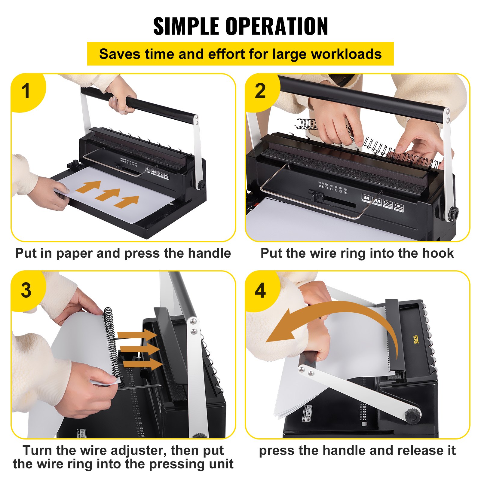 VEVOR 34 Holes Manual Coil Binding Machine TD-130 Book Binding Machine 3:1 Spiral Coil Paper Puncher Wire Punching Binder for A4