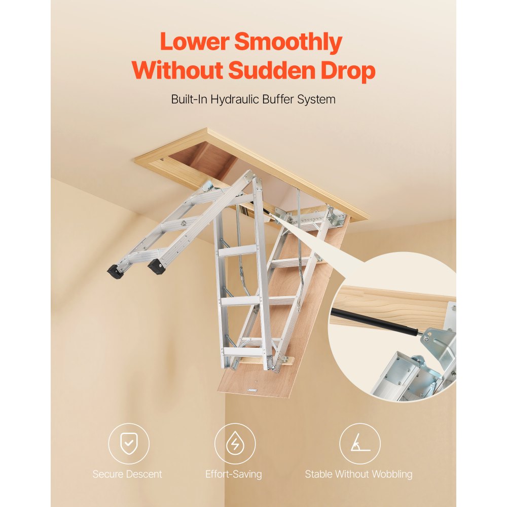 VEVOR Attic Ladder, 375LBS / 170KG Capacity, 9.8 to 10.3 ft / 3 to 3.13 m Height Adjustable, Multi-Purpose Foldable Aluminium Attic Stairs, Fits 7.66 to 10.25 ft Ceiling Heights for Convenient Access