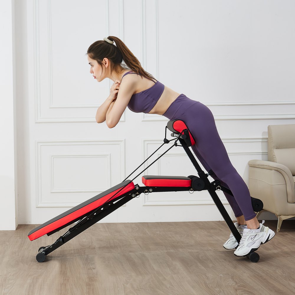 VEVOR Multifunctionele halterbank voor full body workout, hyperextension bank, Romeinse stoel, 350 kg, verstelbare opvouwbare rugtrainer, sit-up trainingsapparatuur voor thuisgym, zwart