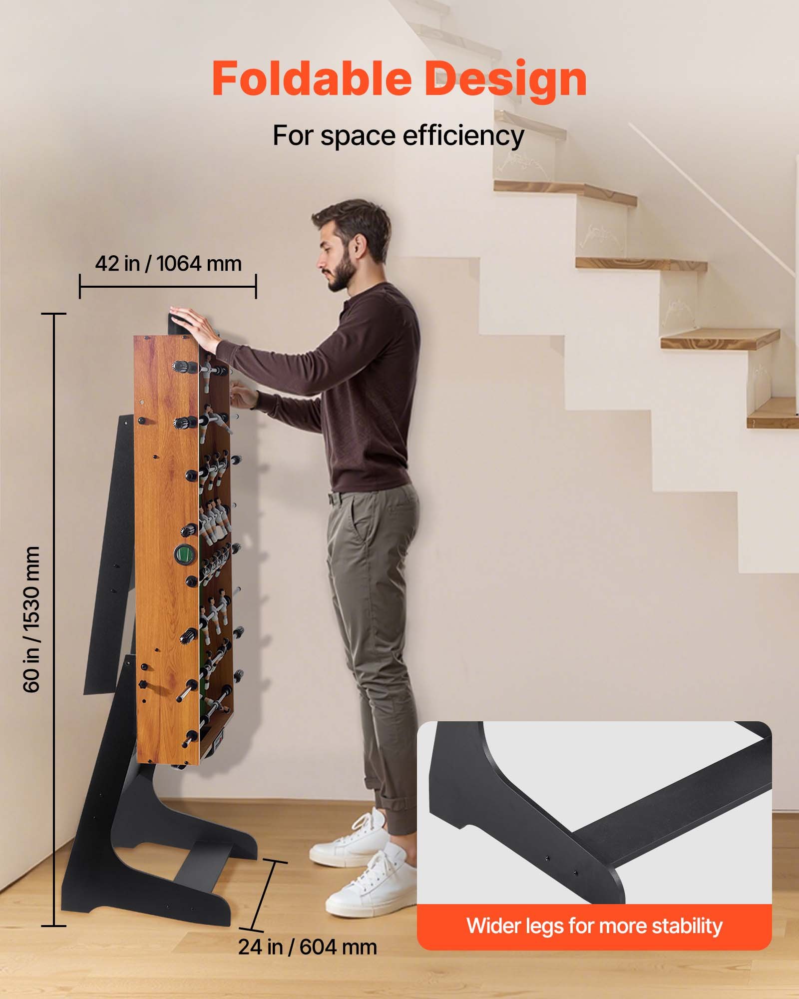 VEVOR Opvouwbare tafelvoetbaltafel in standaardformaat (1065 x 605 x 810 mm), opvouwbare indoor voetbaltafel voor thuis, familie en speelkamer, set inclusief 2 ballen, gemakkelijk op te bergen speltafel