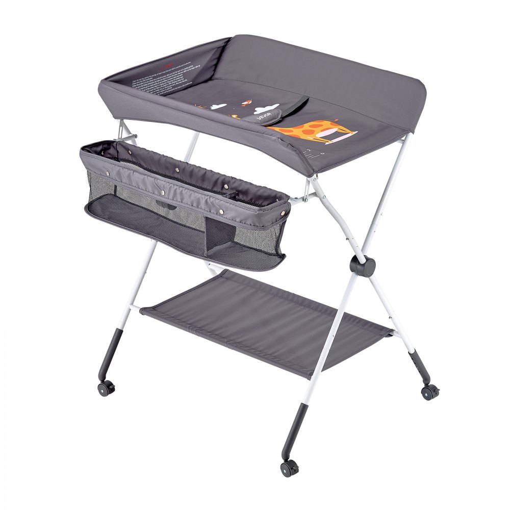 VEVOR Verschoontafel, opvouwbare verschoontafel met zijmand, in hoogte verstelbare, draagbare verschoontafel met vergrendelbare wielen, multifunctionele opbergorganizer voor de kinderkamer, donkergrijs
