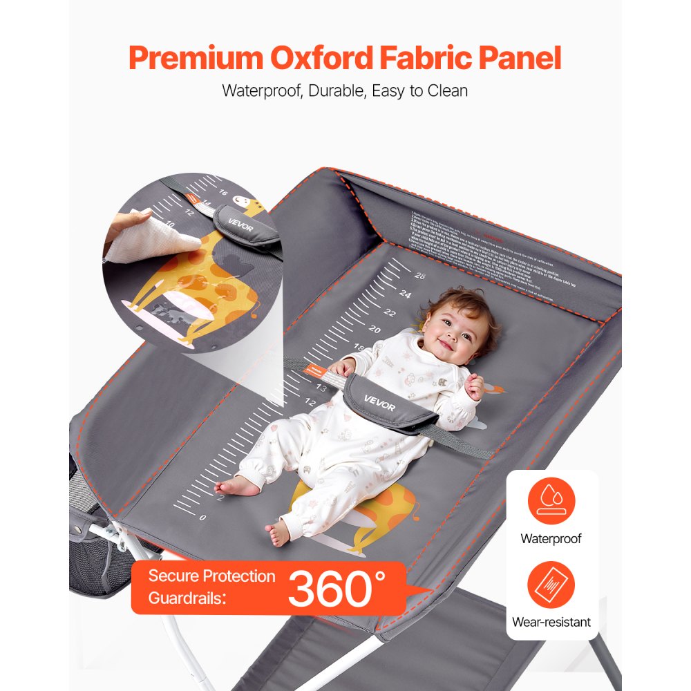 VEVOR Verschoontafel, opvouwbare verschoontafel met zijmand, in hoogte verstelbare, draagbare verschoontafel met vergrendelbare wielen, multifunctionele opbergorganizer voor de kinderkamer, donkergrijs