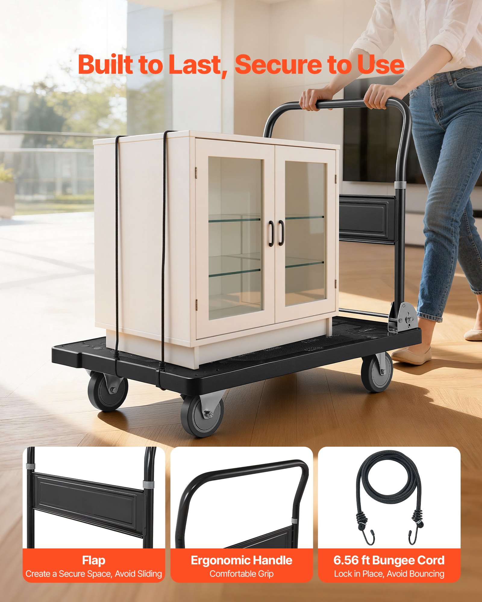 VEVOR Foldable Push Cart Dolly, 1000 lbs Capacity, Folding Platform Truck with Swivel Wheels, Moving Platform Hand Truck Flatbed Cart, Space Saving Push Handle, for Easy Storage, 35.2 x 23.4 x 33.5 in