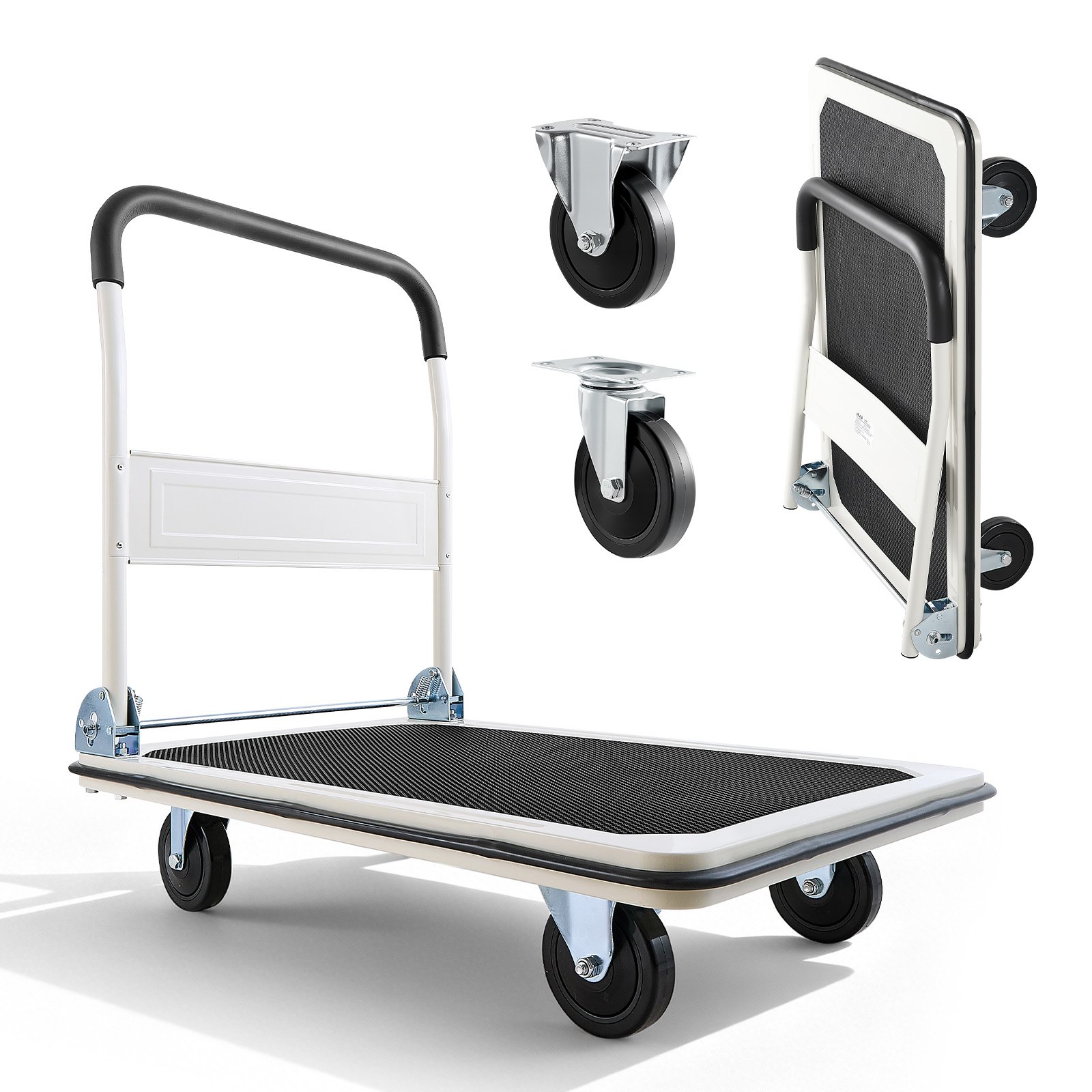 VEVOR opvouwbare platformwagen, 300 kg draagvermogen, transportwagen met zwenkwielen, handwagen met antislipcoating op het laadoppervlak, transporthulpmiddel voor eenvoudige opslag, 900x610x870 mm rolwagen