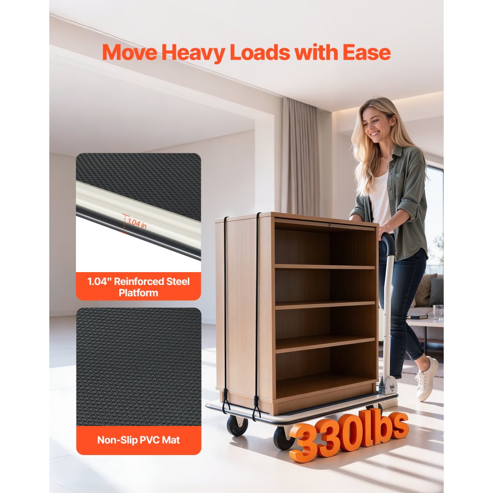 VEVOR opvouwbare platformwagen, 150 kg draagvermogen, transportwagen met zwenkwielen, handwagen met antislipcoating op het laadoppervlak, transporthulpmiddel voor eenvoudige opslag, 735x480x825 mm rolwagen