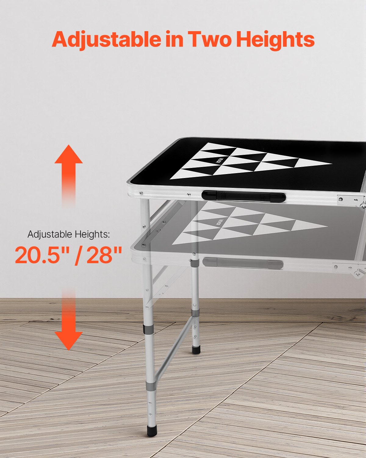 VEVOR Opvouwbare Beer Pong Tafel 2,4 x 0,6 x 0,7 m met 6 tafeltennisballen, Draagbare opvouwbare beer pong tafel met handvatten, Ideaal voor kantoor, barbecues, reizen en kamperen, in hoogte verstelbaar