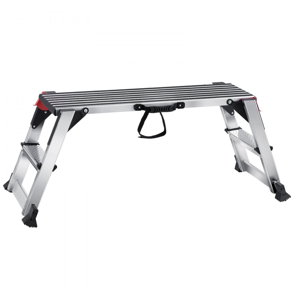 VEVOR Aluminium Werkplatform Opvouwbare Werkbank 100x30x48,7cm Werkplatform 200kg Draagvermogen Tredenbank met Veiligheidssloten Trapladder voor Thuiskantoor Werkplaats & Garage Zilver