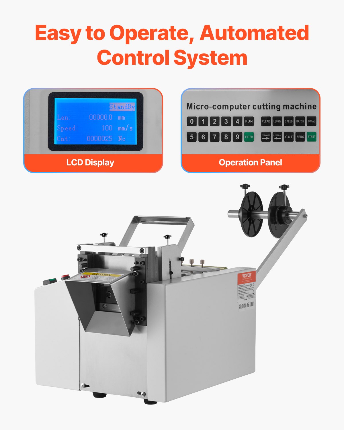 VEVOR Automatische krimpkoussnijder, snijmachine voor kabels en buizen met een snijbreedte van 1-85 mm, een lengte van 0,1-99999,9 mm, buizensnijder voor krimpkousen, glasvezelbuizen, kabels en wasbuizen