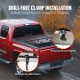 red truck with the VEVOR tri-fold truck bed tonneau cover, drill-free clamp installation, and quick locking.