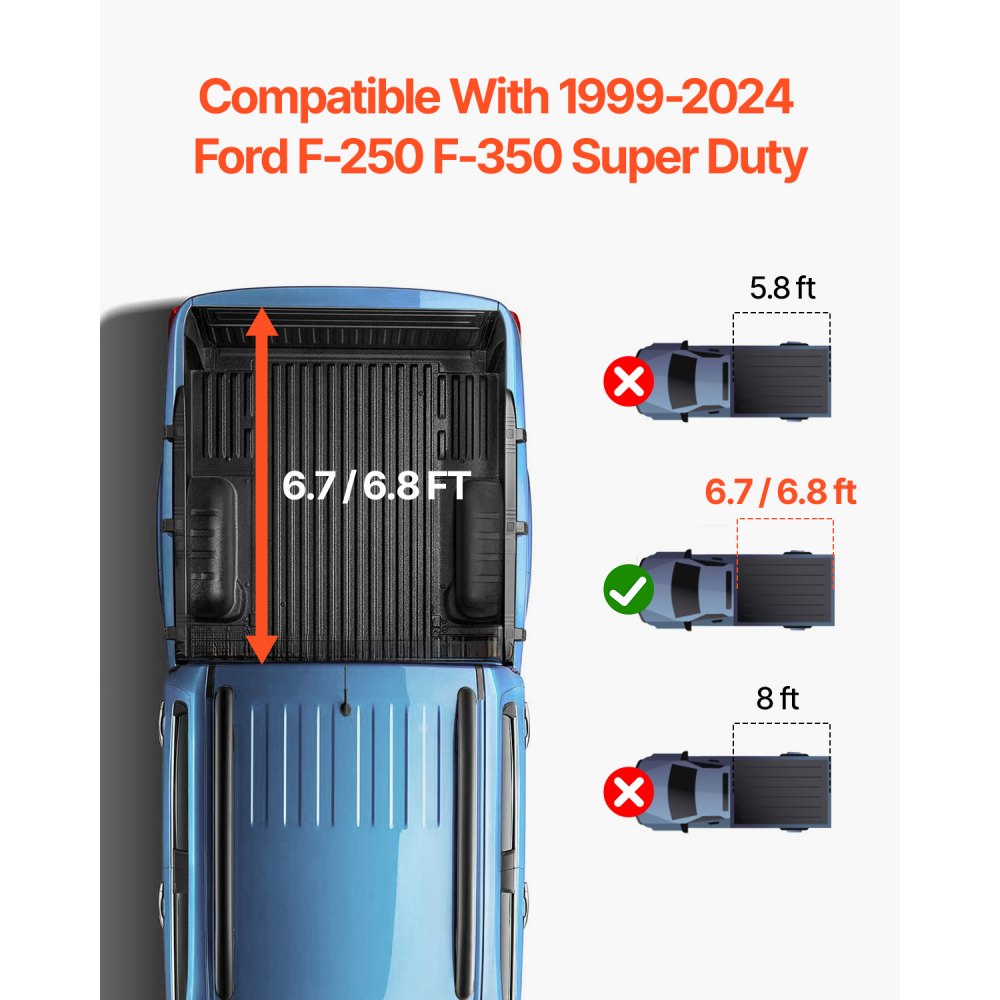 VEVOR Tri-Folding Truck Laadbakhoes, compatibel met 1999-2024 Ford F-250 F-350 Super Duty, Styleside 6,75' (81", 82") laadbak, geschikt voor 6,7' x 5,4' / 6,8' x 5,6' binnenbak