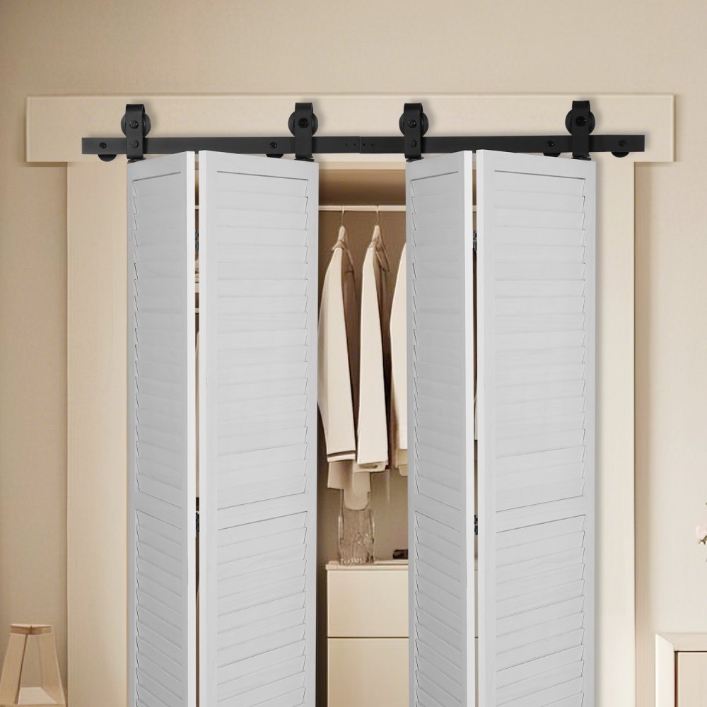 VEVOR opvouwbaar schuifdeurrailsysteem, 132 cm rail, schuifdeurbevestiging, draagvermogen 150 kg, geschikt voor vier 30,5 cm kast- en wasruimtedeuren (niet inbegrepen)
