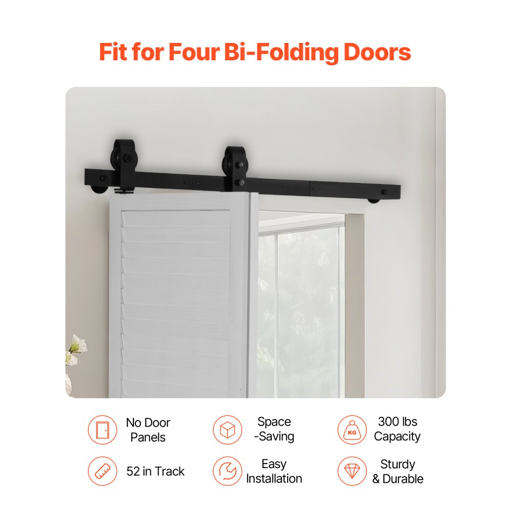 VEVOR Bi-Folding Sliding Barn Door Hardware Track Kit, 36" Top Mount Track Kit, Slide Smoothly & Quietly, Heavy Duty, Easy to Install, Suitable for Two 16" Closet Pantry Laundry Doors (Not Included)