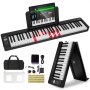 VEVOR 61-toetsen opvouwbare piano, Bluetooth en MIDI, draagbare elektronische digitale opvouwbare piano met sustainpedaal, aanslaggevoelige toetsen met achtergrondverlichting, tas, oplaadbaar voor beginners, tieners en volwassenen, zwart