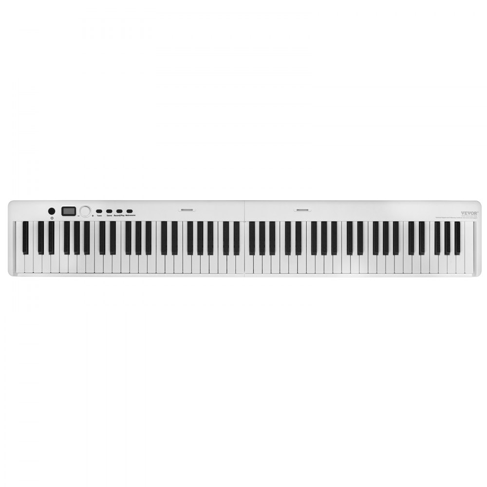 VEVOR 88-toetsen opvouwbare piano, Bluetooth en MIDI, draagbare elektronische digitale opvouwbare piano met sustainpedaal, tas, aanslaggevoelige toetsen, koptelefoon, oplaadbaar voor beginners, tieners en volwassenen, wit