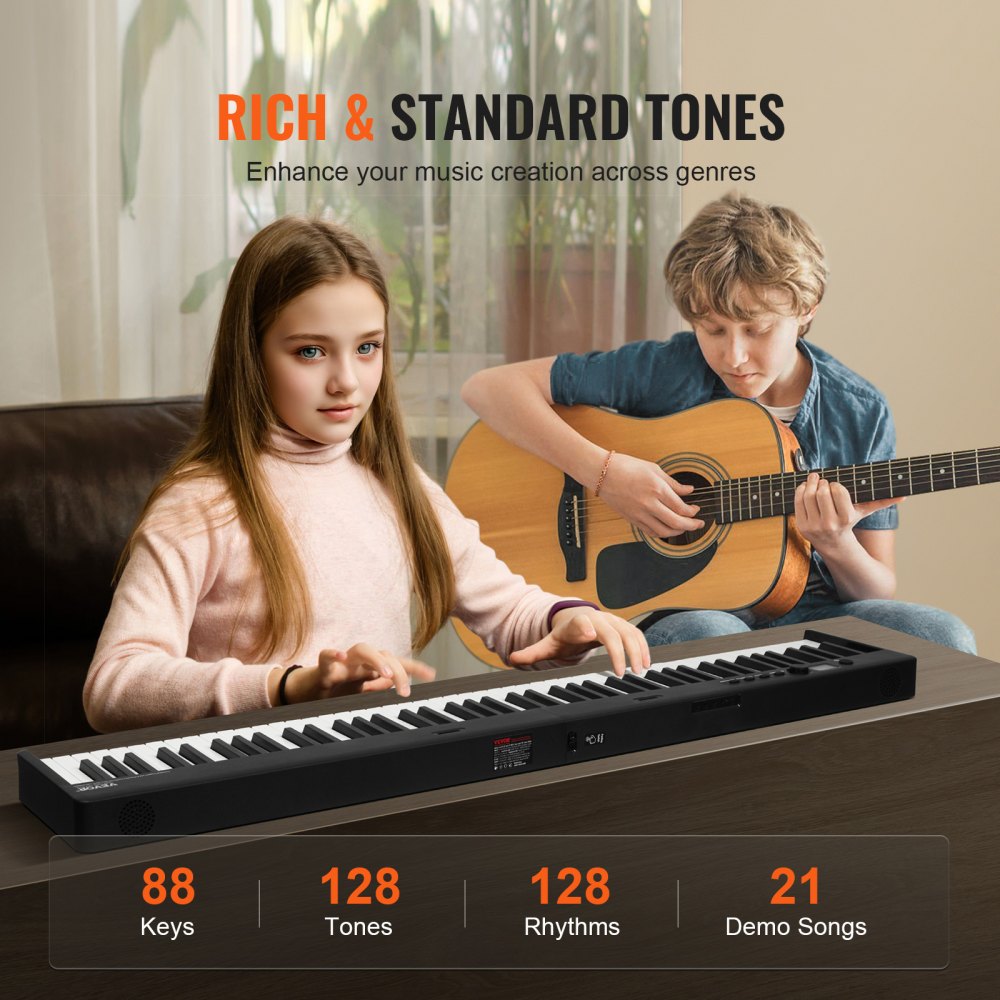 VEVOR 88-toetsen opvouwbare piano, Bluetooth en MIDI, draagbare elektronische digitale opvouwbare piano met sustainpedaal, tas, aanslaggevoelige toetsen, koptelefoon, oplaadbaar voor beginners, tieners en volwassenen, zwart