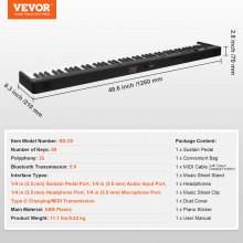 VEVOR 88 toetsen digitale piano Elektrische piano Opvouwbare piano Bluetooth MIDI Zwart