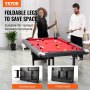 VEVOR pooltafel, 1,9 m pooltafel, draagbare en opvouwbare tafel, pooltafelset inclusief ballen, keuen, krijt, zwart met rode doek, perfect voor familiespeelkamer, kinderen en volwassenen