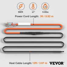 VEVOR zelfregelende verwarmingsbuiskabel 3,7m 16,4W/m vorstbeveiliging met thermostaat