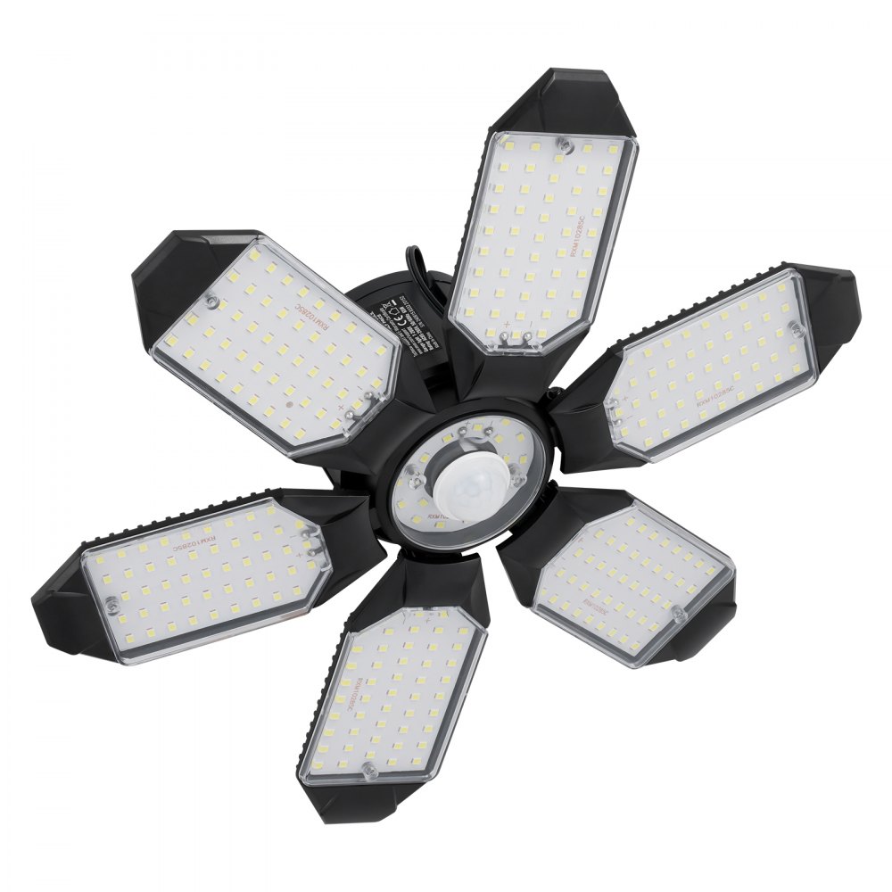 VEVOR 2 Packs LED Garage Light, 15000LM, 6500K Motion Sensor Garage Ceiling Light with 6 Deformable Penals, E26/E27 Screw-in Garage Lighting Super Bright Shop Lights Fixture for Basement Warehouse