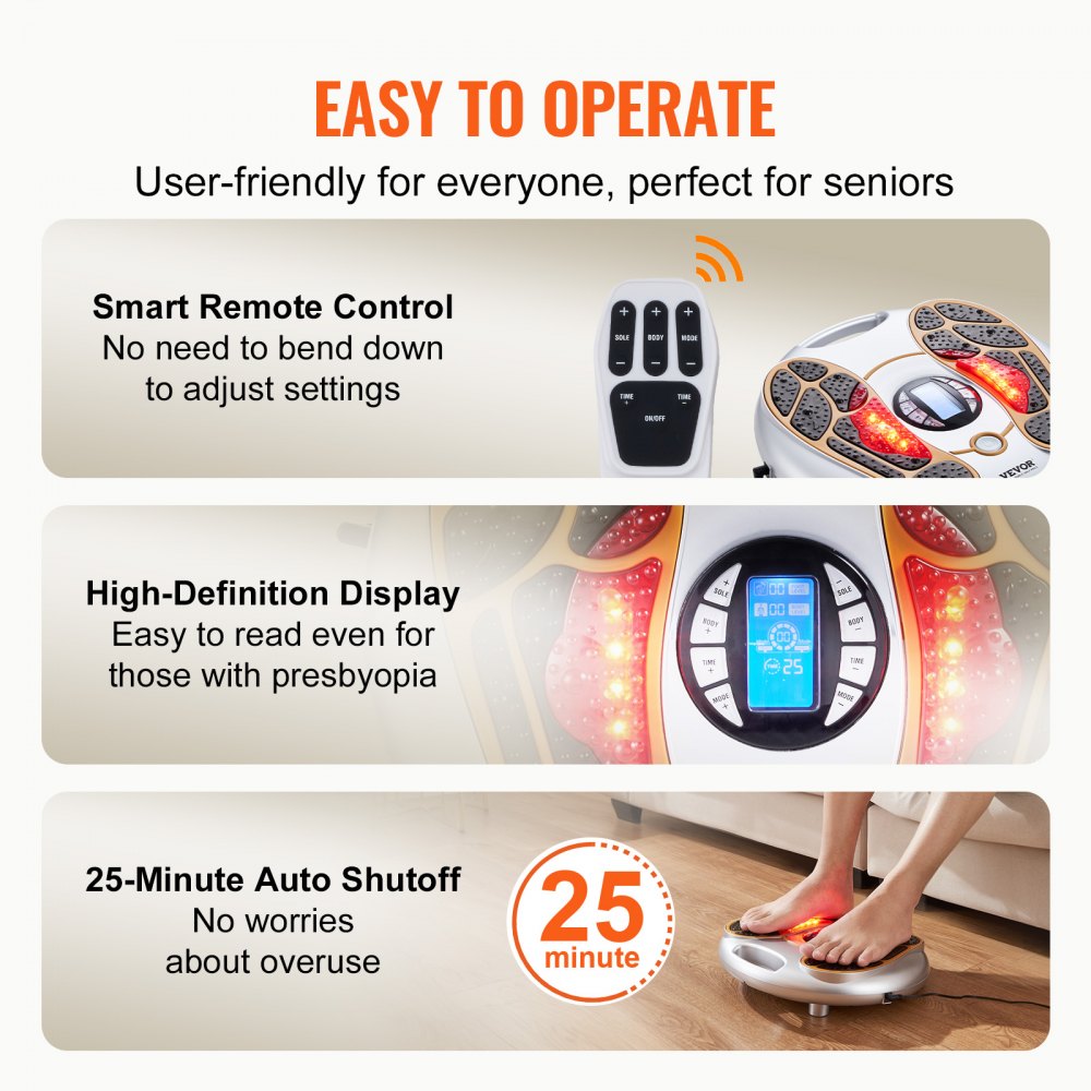 VEVOR Foot Circulation Stimulator, EMS & TENS Foot Massager for Neuropathy, Electric Foot Stimulator with 25 Mode, 99 Intensities & Remote Control for Pain Relief, Plantar Fasciitis, Blood Circulation