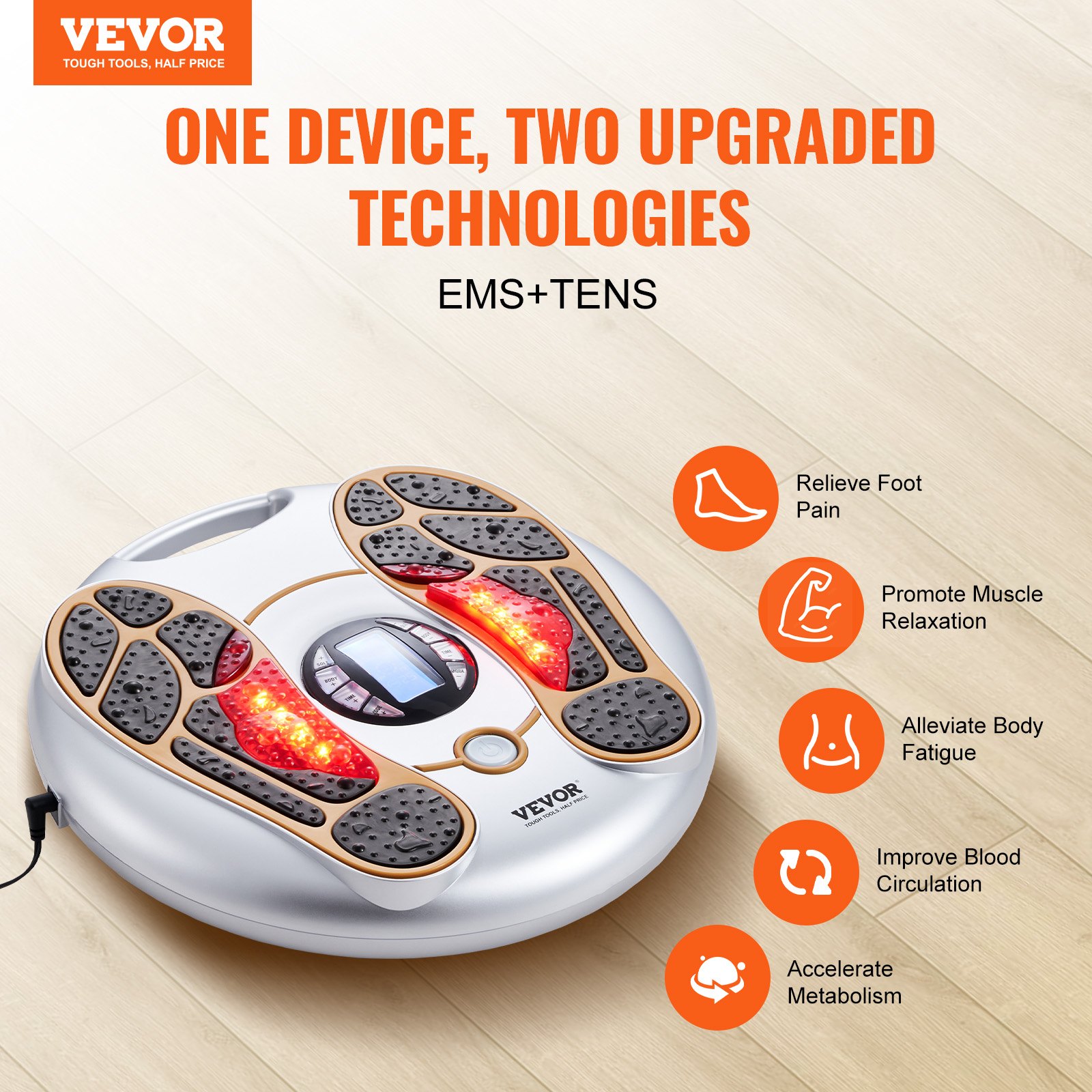 VEVOR Foot Circulation Stimulator, EMS & TENS Foot Massager for Neuropathy, Electric Foot Stimulator with 25 Mode, 99 Intensities & Remote Control for Pain Relief, Plantar Fasciitis, Blood Circulation