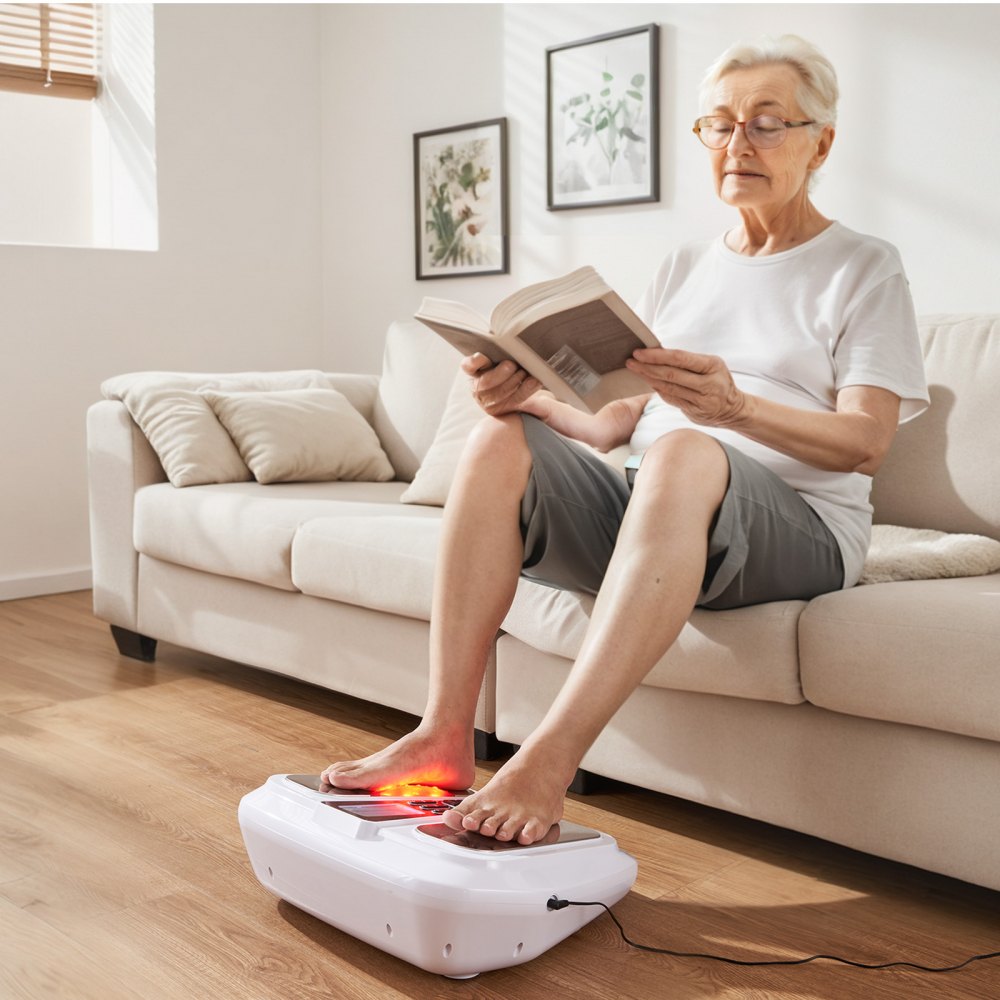 VEVOR Voetmassager met warmte, EMS en TENS-massager voor neuropathie, elektrische voetstimulator met 3 temperatuurniveaus, 25 modi en 50 intensiteiten voor pijnverlichting, plantaire fasciitis