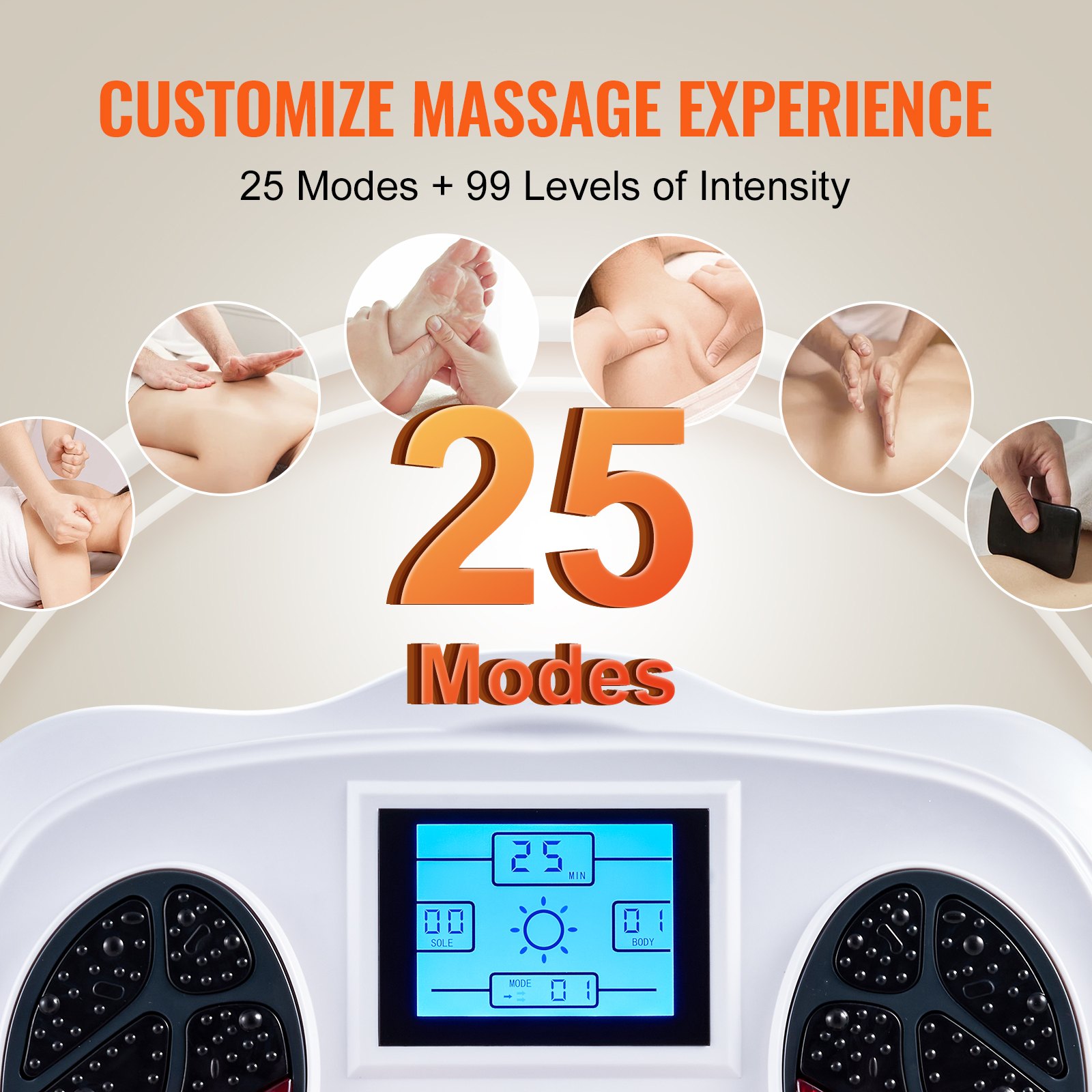 VEVOR Foot Circulation Stimulator, EMS & TENS Foot Massager for Neuropathy, Electric Foot Stimulator with Physical Massage Roller, 25 Modes and 99-Level Intensity for Pain Relief, Plantar Fasciitis