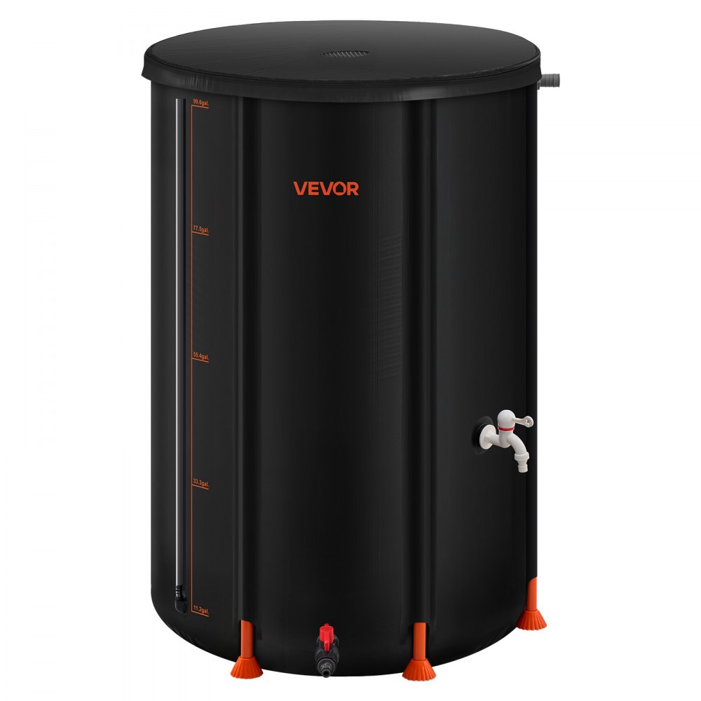 VEVOR Opvouwbare regenton, 380 L draagbare regenton, regenwatertank, 1000D PVC regenwateropvangsysteem, watertank, regenwaterton met kraan en overloopset, zwart