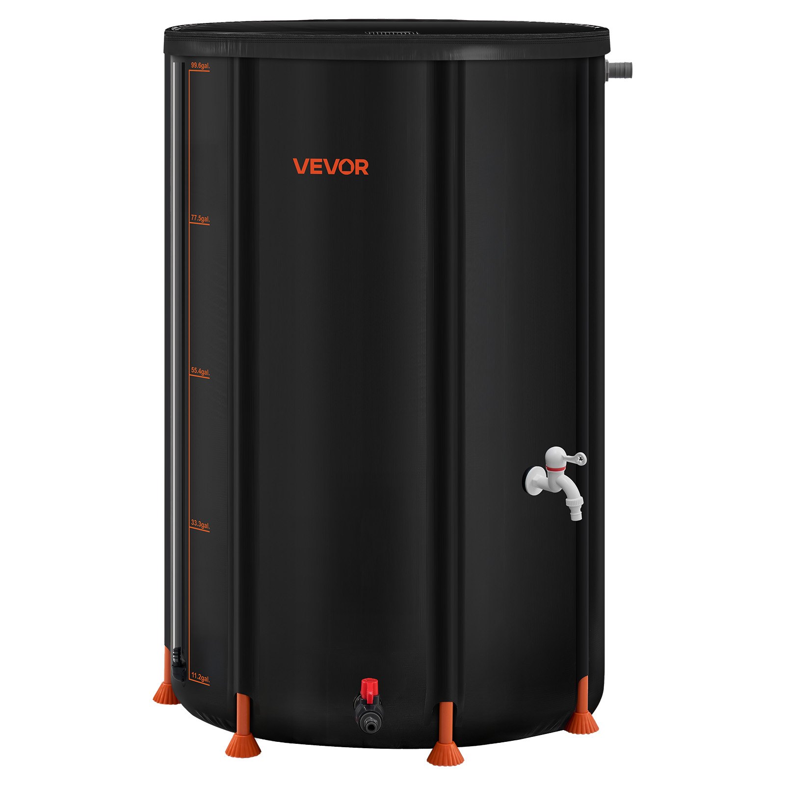 VEVOR Collapsible Rain Barrel, 380 L Portable Rain Water Collection Barrel, 1000D PVC Rainwater Collection System, Garden Water Catcher Tank Storage Container with Spigot & Overflow Kit, Black