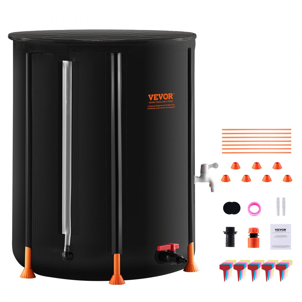 VEVOR Collapsible Rain Barrel 100 Gal Rain Catcher with Spigots and Overflow Kit