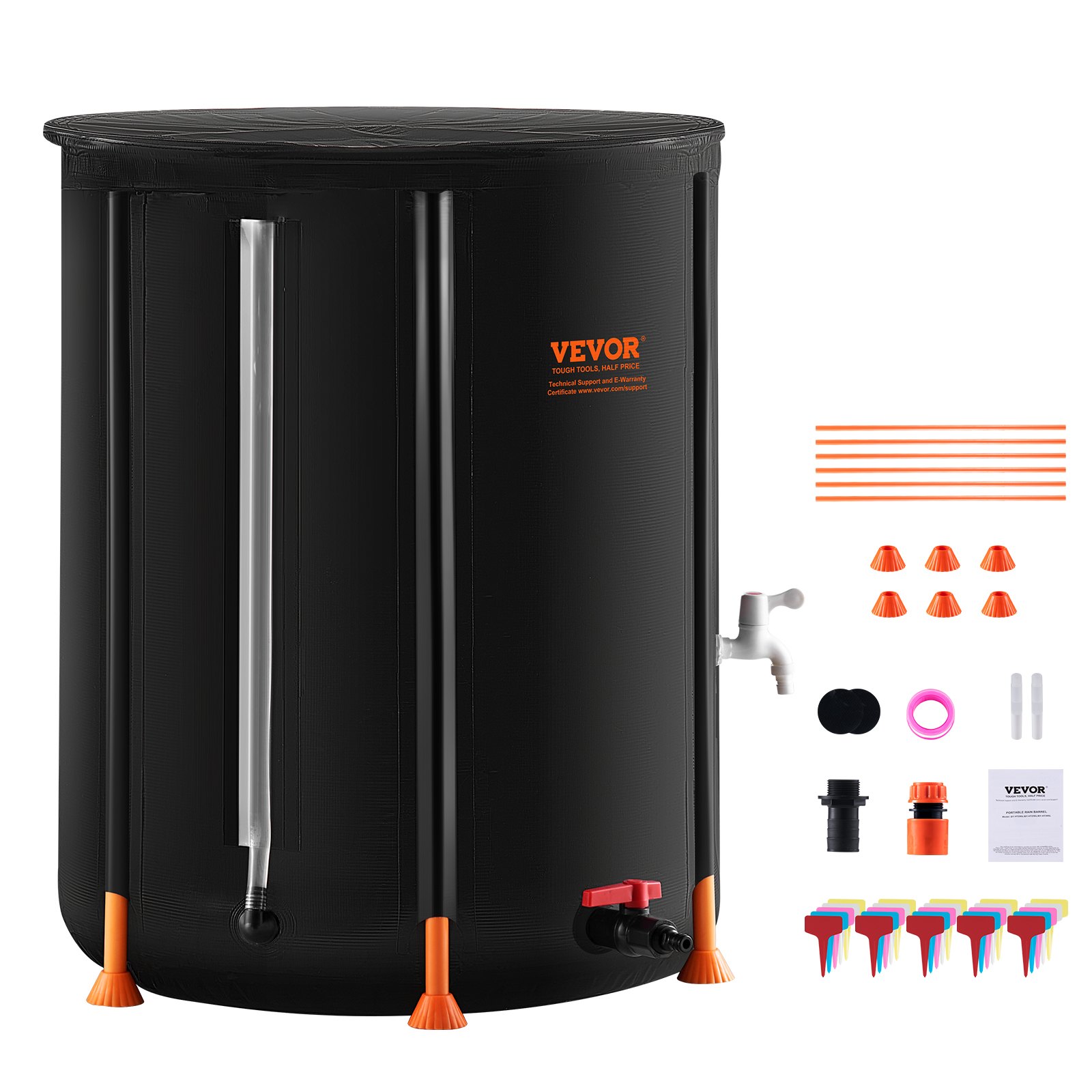 VEVOR Collapsible Rain Barrel, 53 Gallon/201 L Portable Rain Water Collection Barrel, PVC Rainwater Collection System with Spigots and Overflow Kit, Water Barrel  for Garden Water Catcher