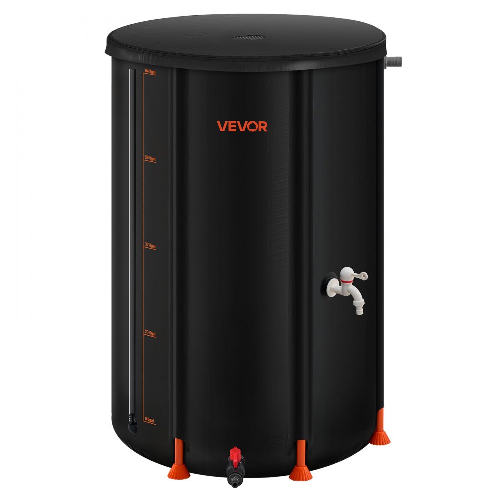 VEVOR Opvouwbare regenton, 250 liter, draagbare regenton, regenwatertank, 500D PVC regenwateropvangsysteem, watertank, regenwaterton met kraan en overloopset, zwart