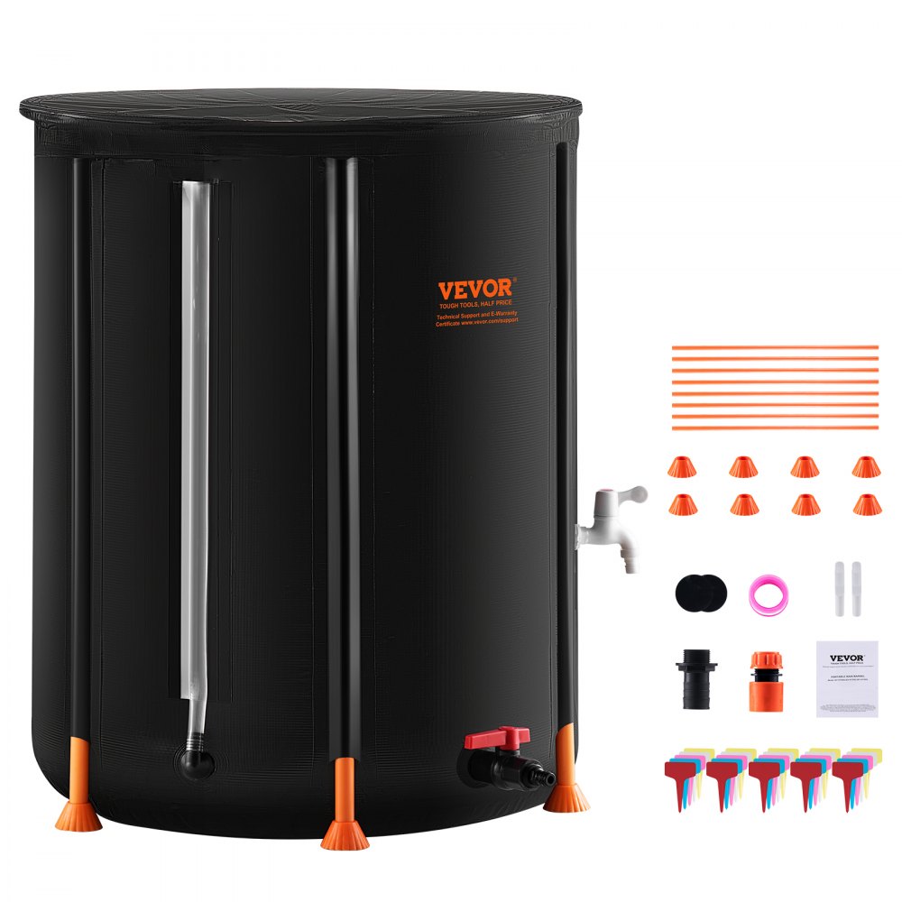 VEVOR Collapsible Rain Barrel 66 Gal Rain Catcher with Spigots and Overflow Kit