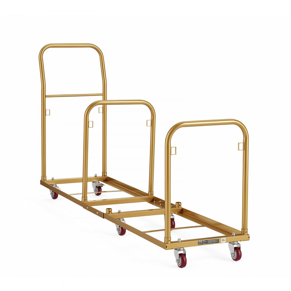VEVOR opklapbare stoelwagen voor 50 stoelen, verticaal opklapbaar stoelonderstel, 226,8 kg, stoelwagen voor opslag en transport bij evenementen, koolstofstaal, vergrendelbare zwenkwielen, met handgreep, goudbruin